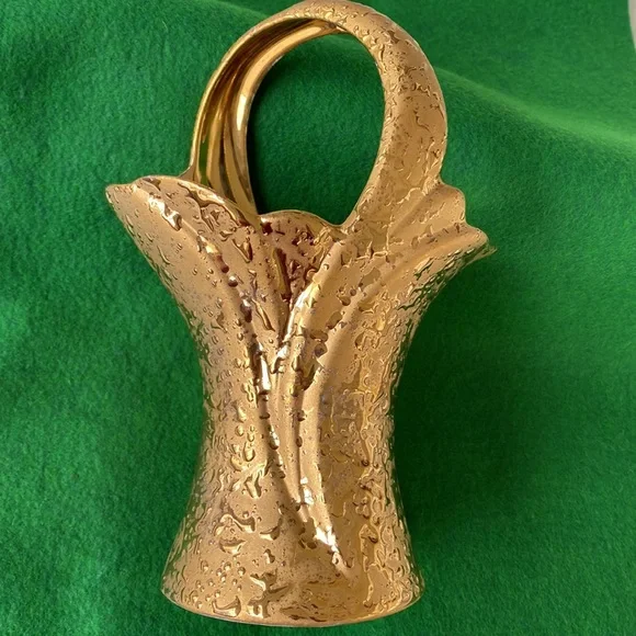 Weeping Gold Splatter Ceramic Basket Vintage - Picture 1 of 9